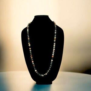 Lucas Lameth LUC Faceted Jasper Beaded Necklace 925 Sterling Silver Clasp 113g